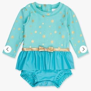 Ruffle Butts Turquoise and Gold Princess Inspired Swim